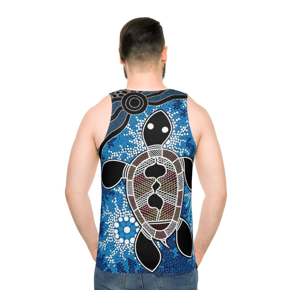 Authentic Aboriginal Art Sea Turtles Unisex Tank Top - men back