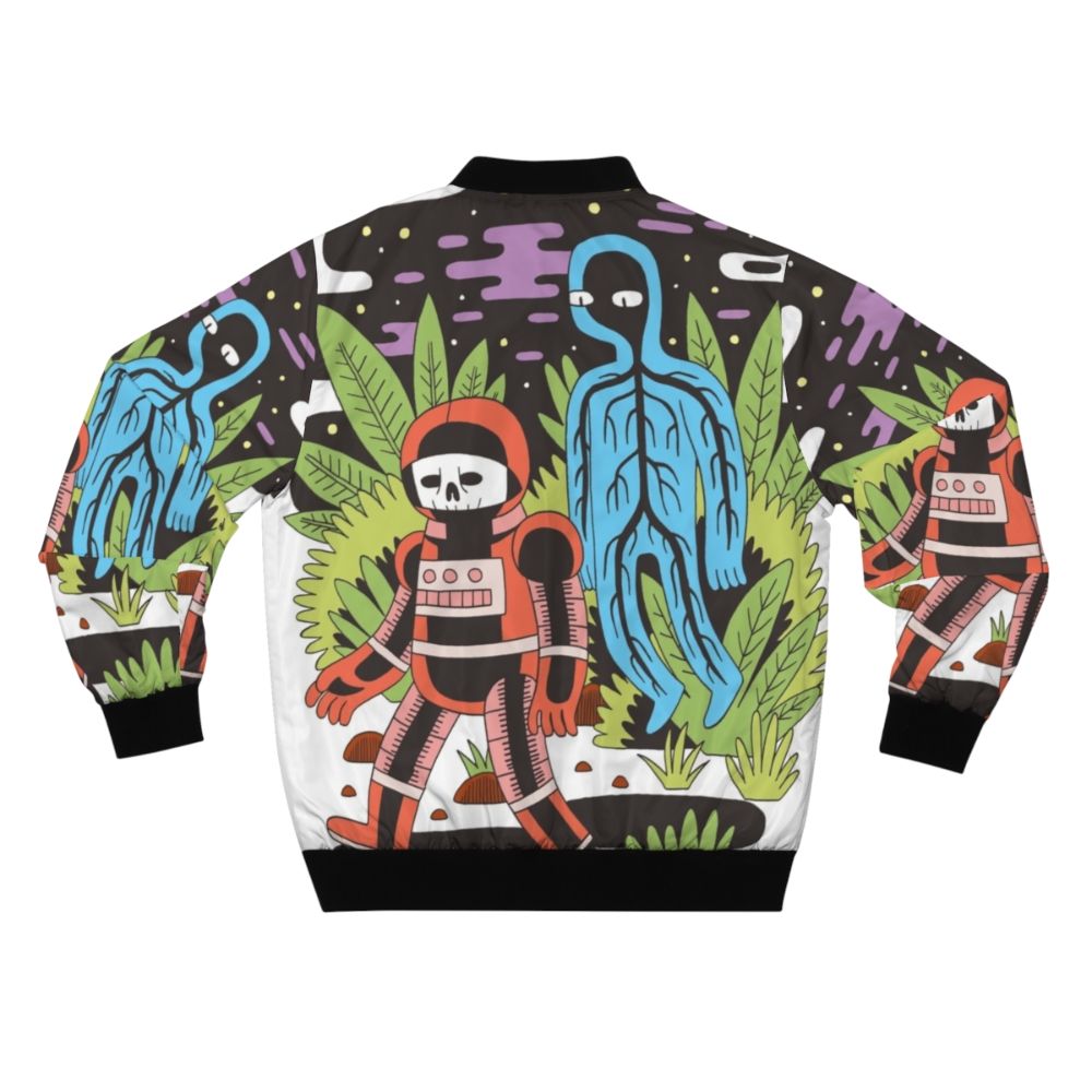 Ghost Space Bomber Jacket - A sci-fi inspired outerwear piece featuring a bold, graphic design of a dead astronaut in outer space. - Back