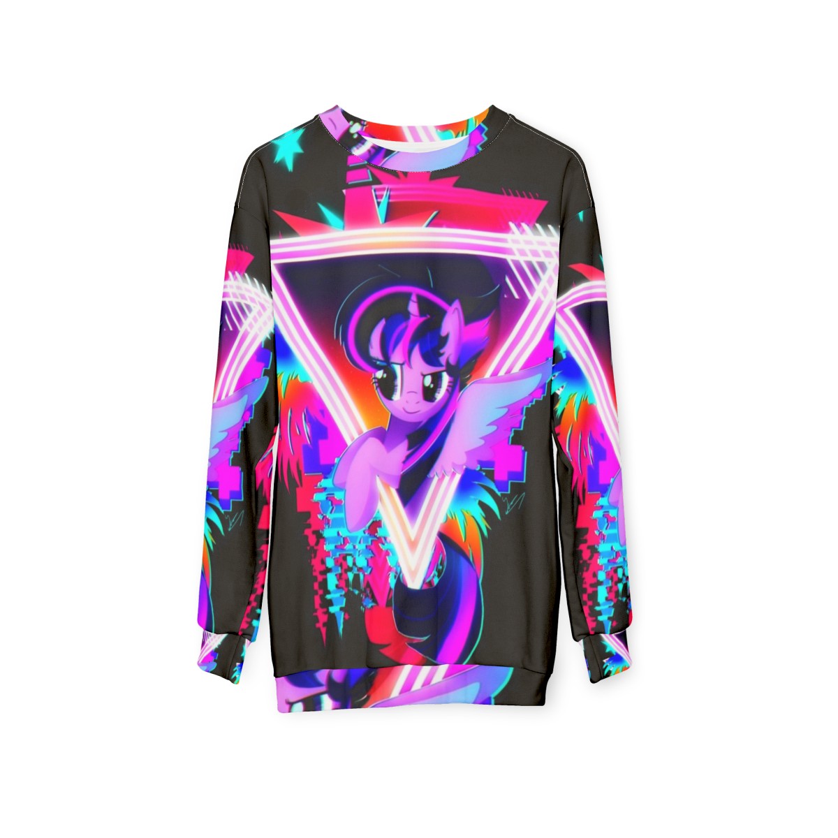 Neon Twilight Sparkle Sweatshirt with Retro 80s Vaporwave Aesthetic - hanging