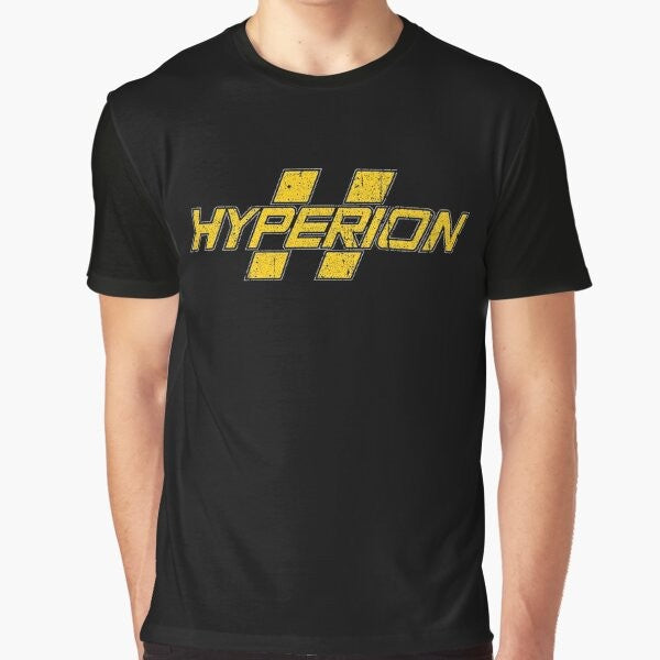 Hyperion graphic t-shirt featuring video game characters and elements