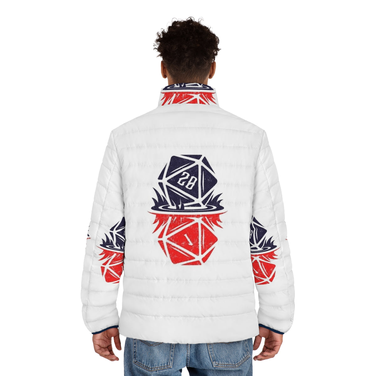 Stranger Things Upside Down D20 Puffer Jacket with Retro Gaming Dice Design - men back