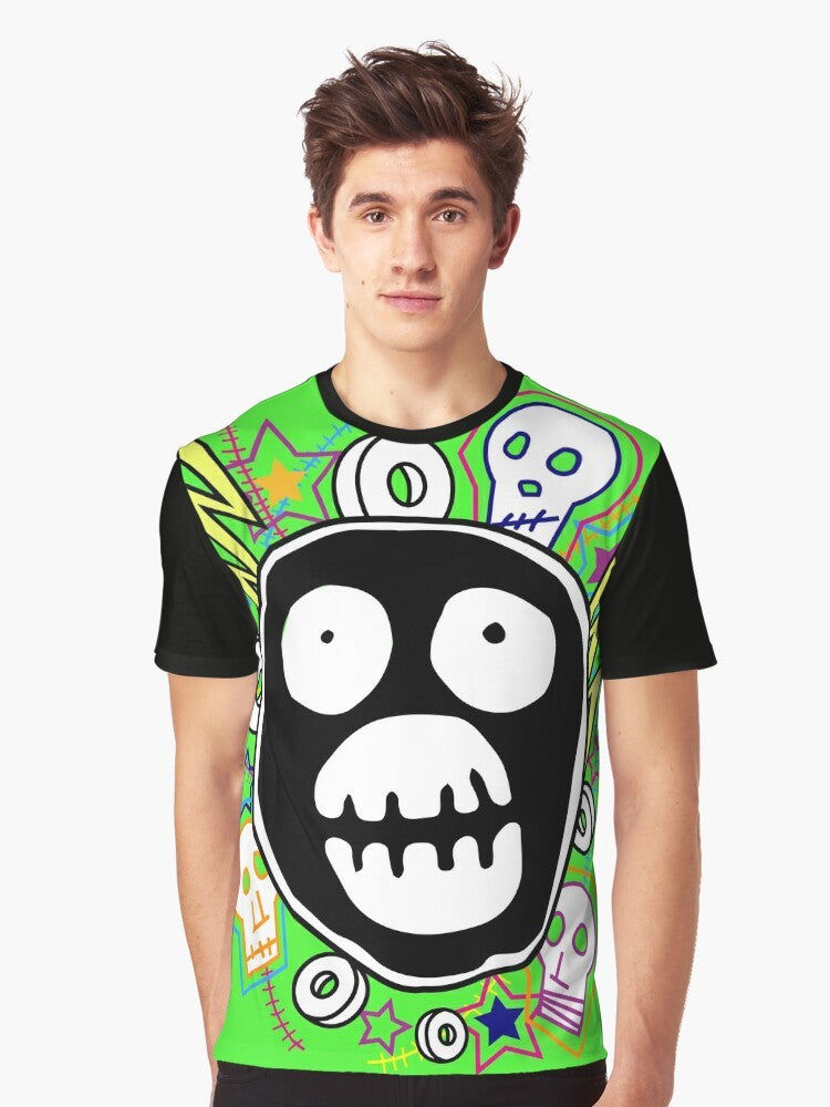 The Mighty Boosh logo graphic t-shirt featuring a colorful design - Men