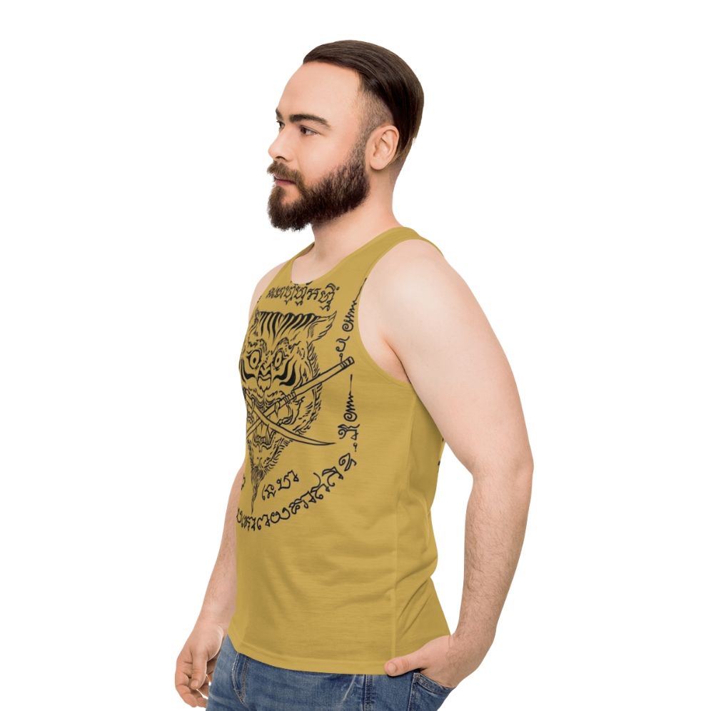 Traditional Thai Tiger and Swords Tattoo Design Unisex Tank Top - men side