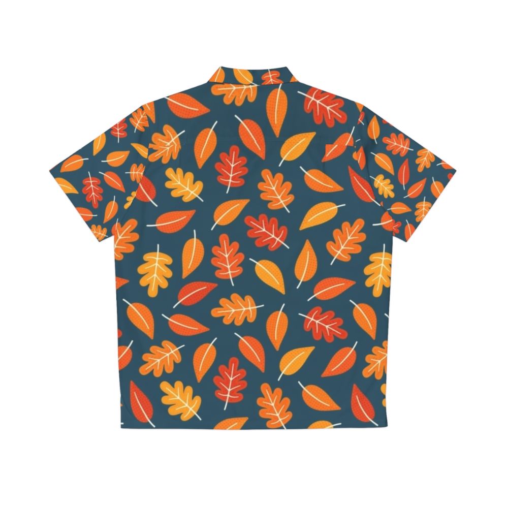 Retro autumn leaves Hawaiian shirt in indigo blue - Back