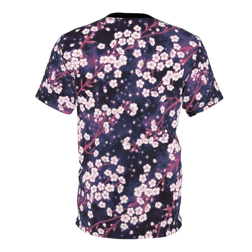 Vibrant t-shirt featuring a stunning sakura galaxy pattern with shimmering stars and petals. - Back