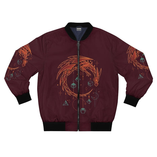 Roleplayer Gamer Dice Keeper Bomber Jacket with minimalist fantasy dragon design