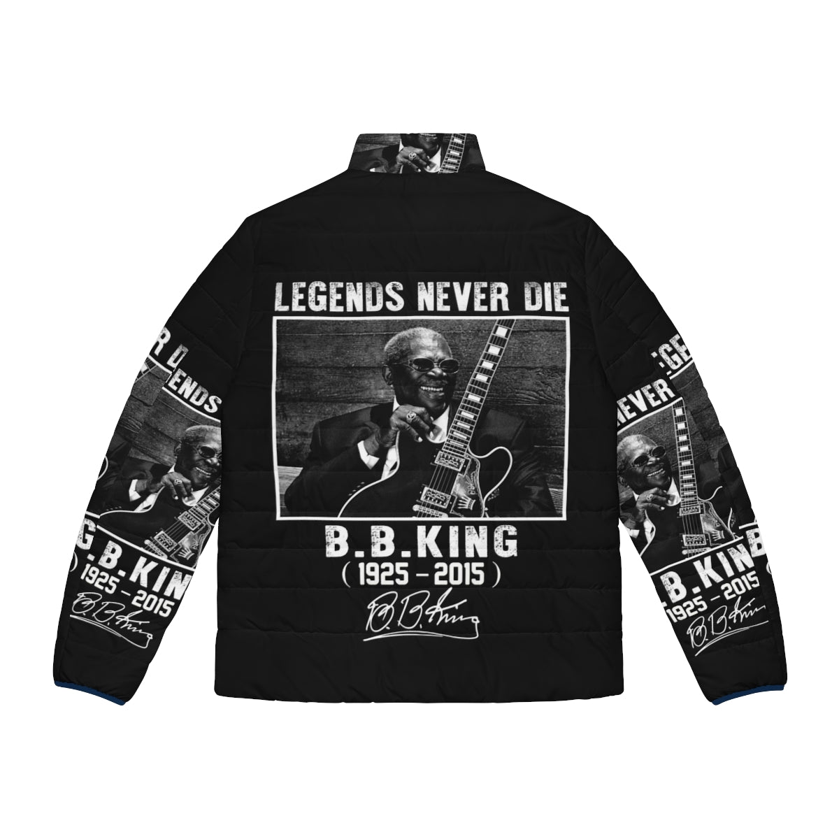 Classic BB King Signature Legends Never Die Puffer Jacket - Back