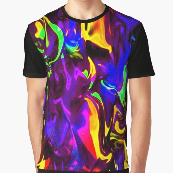 Vibrant neon and glow stick graphic t-shirt for a trippy rave party look.