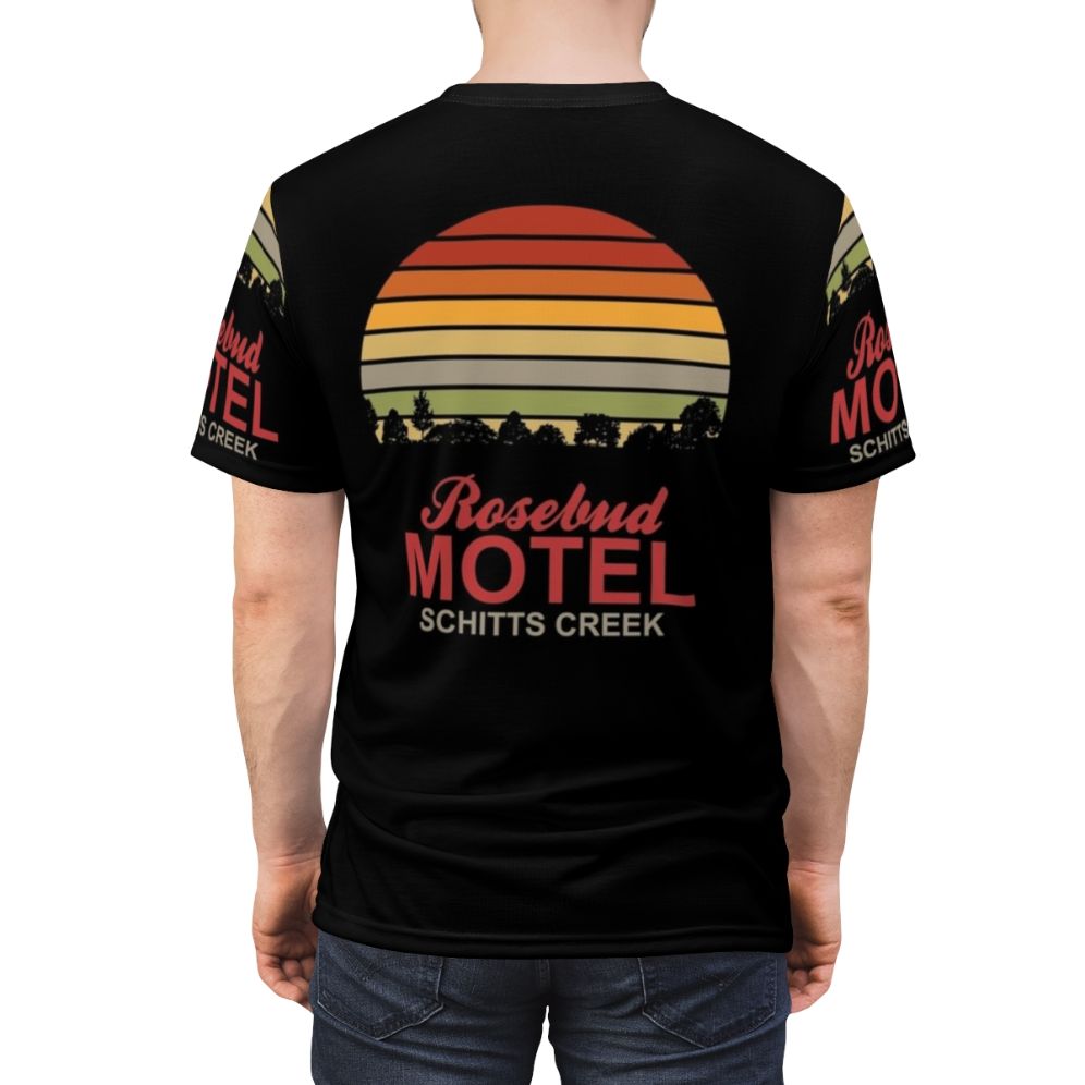 Rosebud Motel sunset landscape design AOP t-shirt - men back