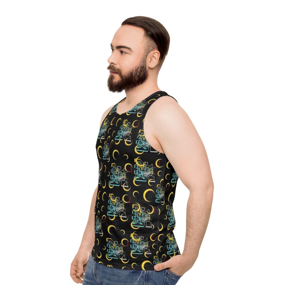 Vibrant Dan Flashes pattern unisex tank top - men side