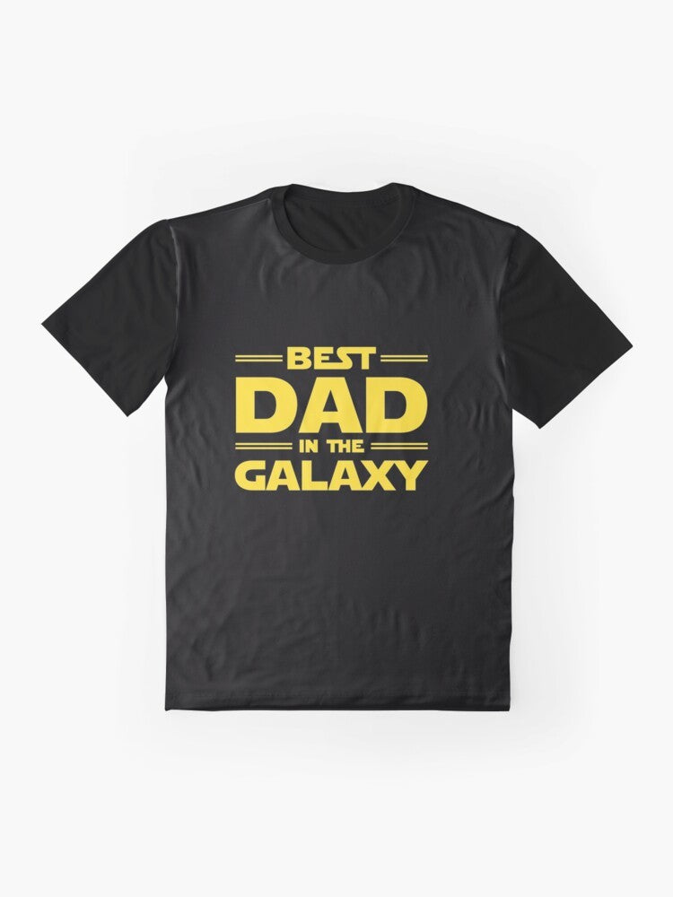 Best Dad in The Galaxy Graphic T-Shirt with a star, galaxy, and space design for fathers. - Flat lay