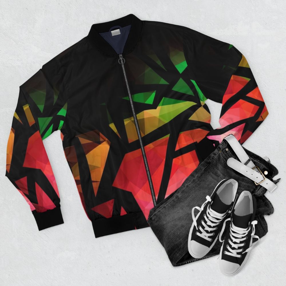 Vibrant abstract polygon print bomber jacket - Flat lay