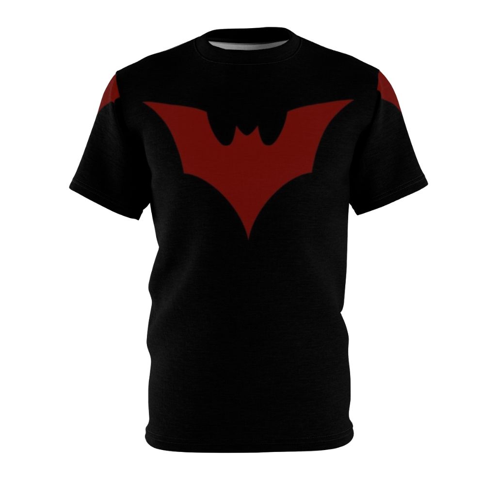 A graphic t-shirt featuring a futuristic bat design, perfect for geeky, nerdy, and spooky Halloween fans.