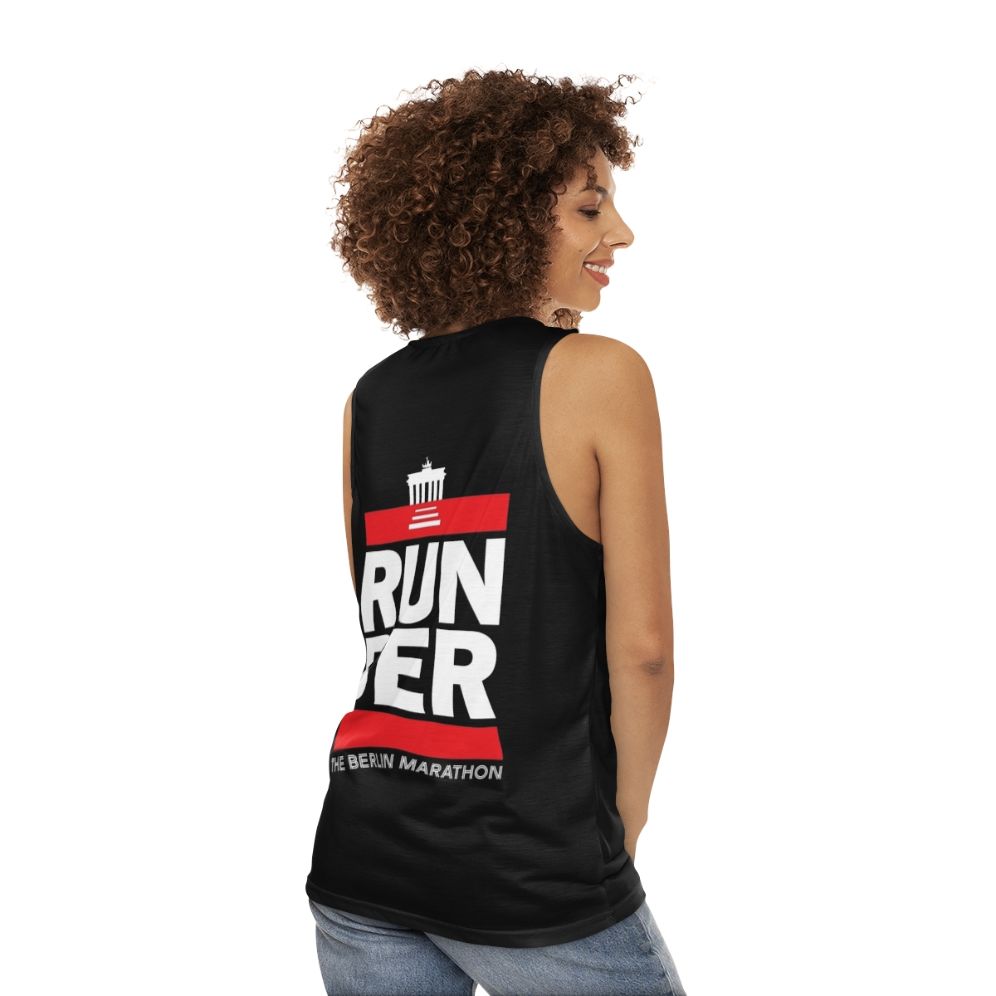 Germany marathon runner wearing a Berlin marathon tank top - women back