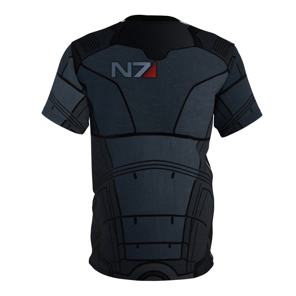 Futuristic Mass Effect inspired power armor t-shirt design featuring Commander Shepard's iconic N7 armor - Back