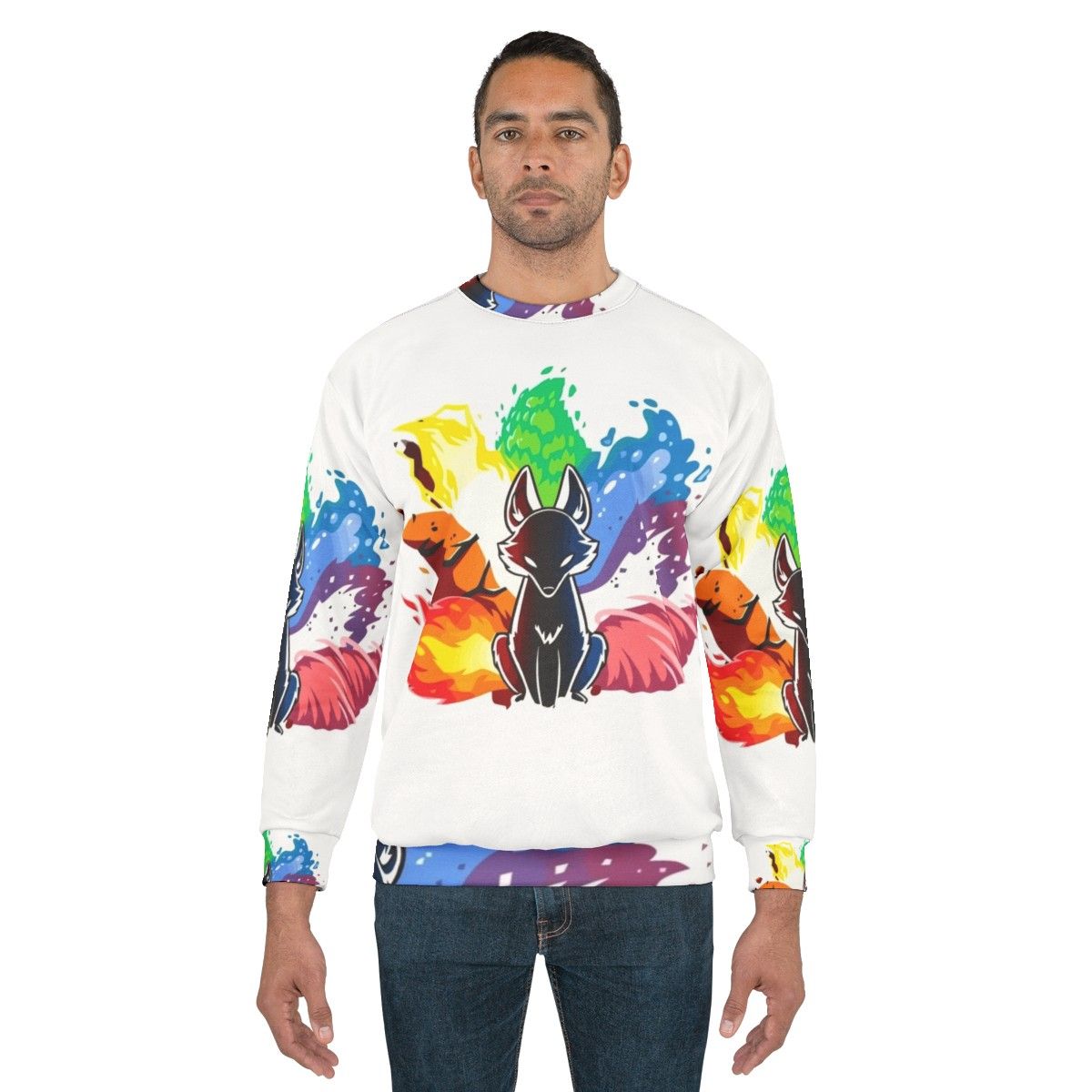 Nine Tales Fox Sweatshirt with Legendary Animal Print Design - men