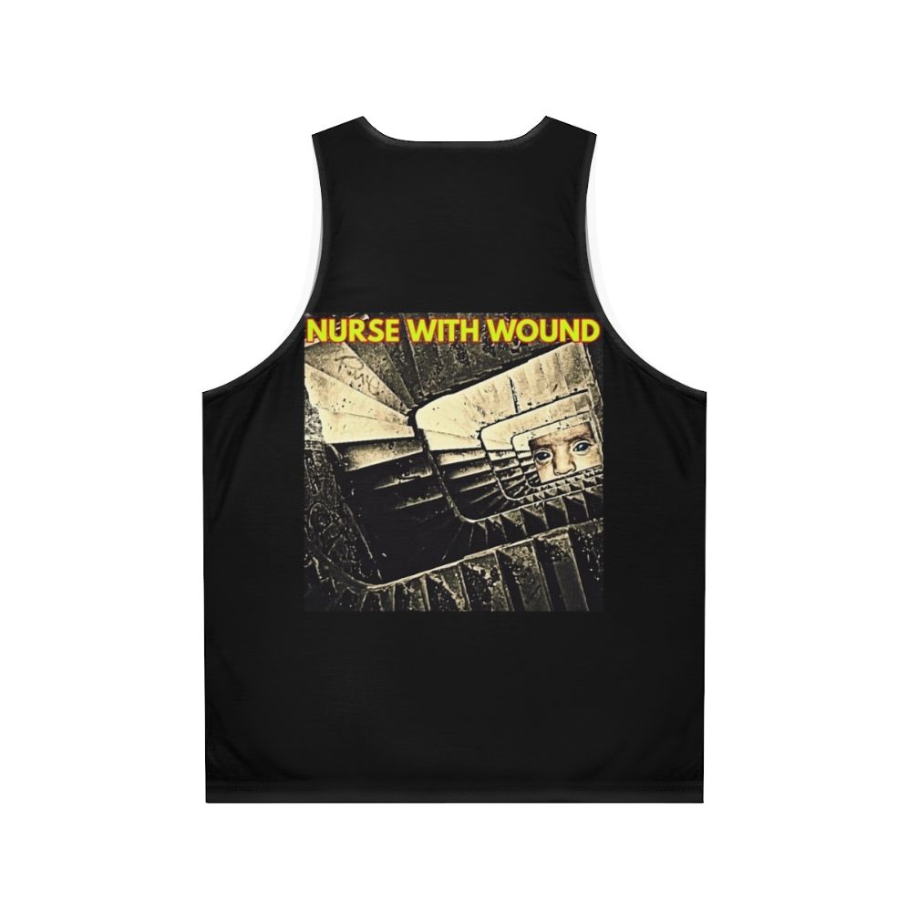 Unisex tank top featuring industrial and experimental music artwork - Back