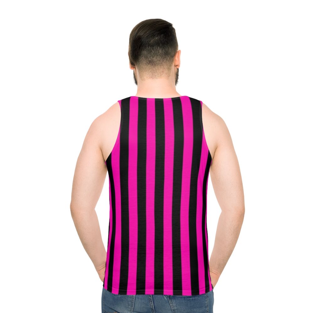 Unisex tank top in bold pink and black striped pattern - men back