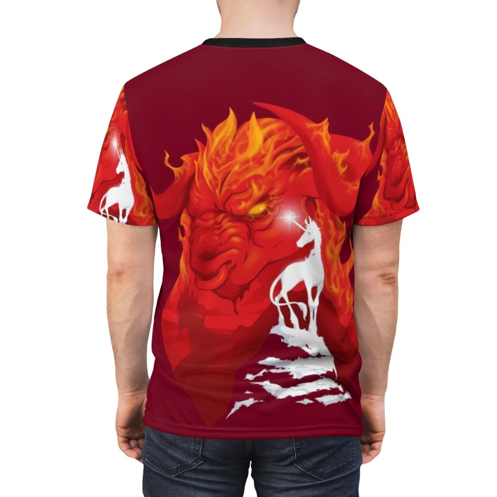 Vintage-style t-shirt featuring the iconic imagery from the beloved fantasy film The Last Unicorn. - men back