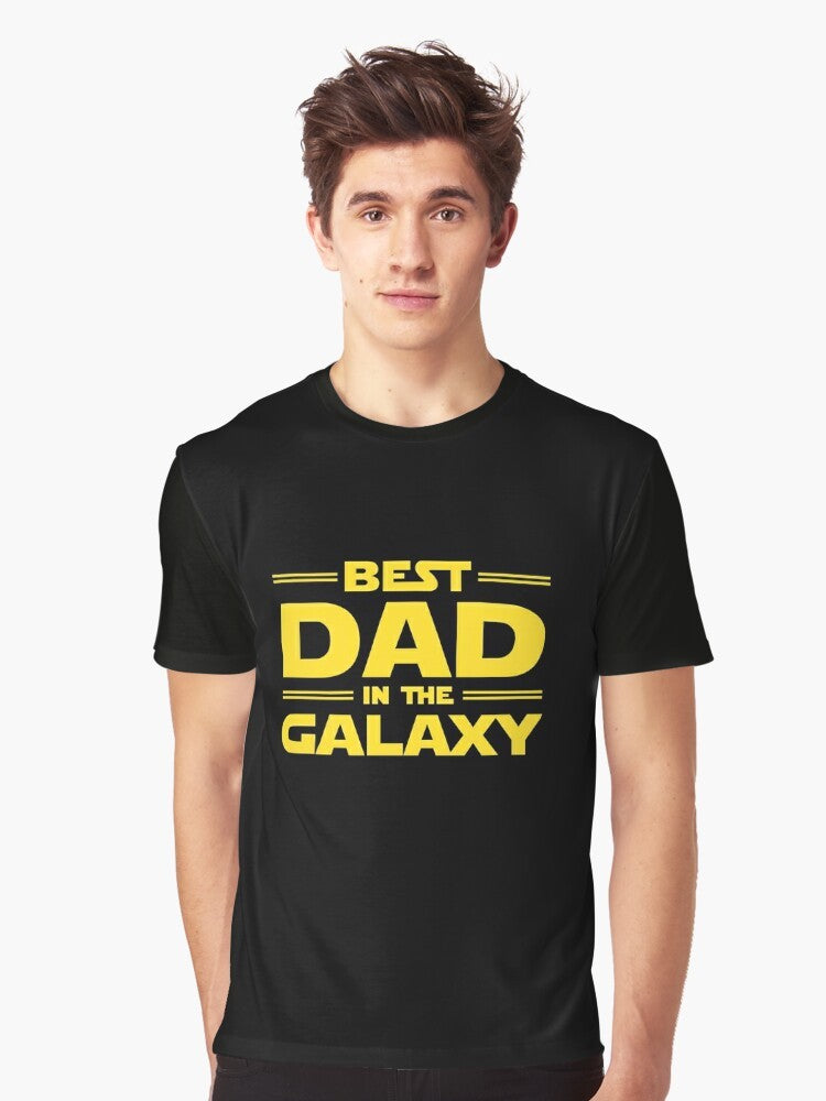 Best Dad in The Galaxy Graphic T-Shirt with a star, galaxy, and space design for fathers. - Men