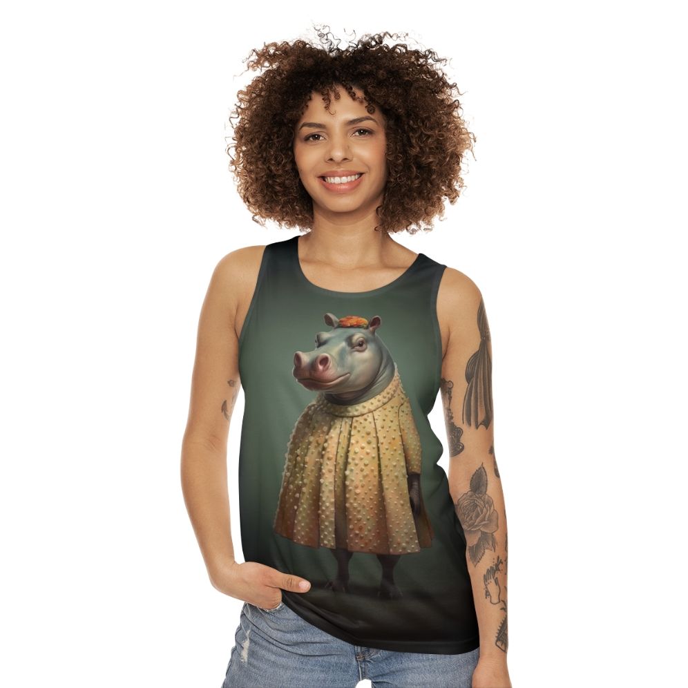 Vintage Retro Hippo 1950s Unisex Tank Top - women