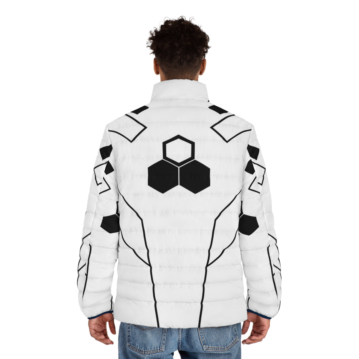 Future Foundation Fantastic Puffer Jacket with Hexagon Emblem - Sci-Fi Superhero Cosplay from Marvel Comics - men back