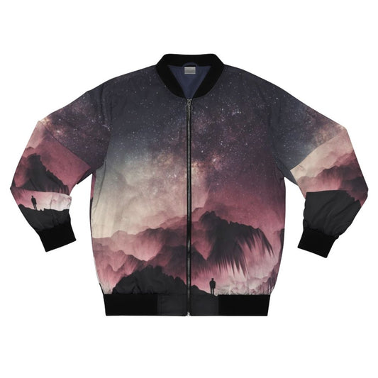 A surreal night bomber jacket featuring a galaxy and cosmos design.