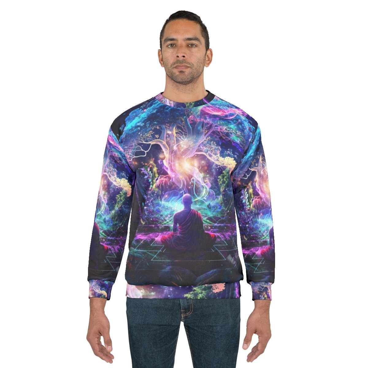 Midnight Garden Sweatshirt with Neon Blue, Inspirational and Visionary Design - men