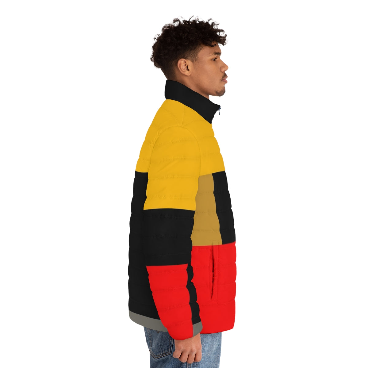 Warm and stylish puffer jacket with geometric Bauhaus-inspired design - men side right