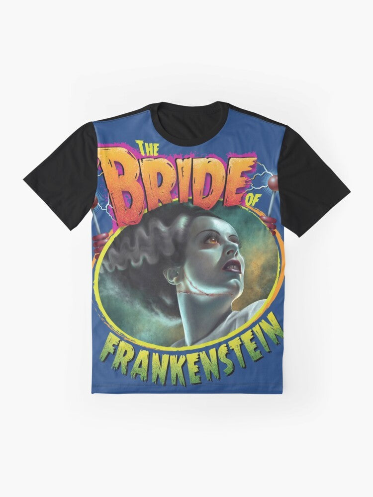 The Bride of Frankenstein classic monster graphic t-shirt featuring Elsa Lanchester and Boris Karloff - Flat lay