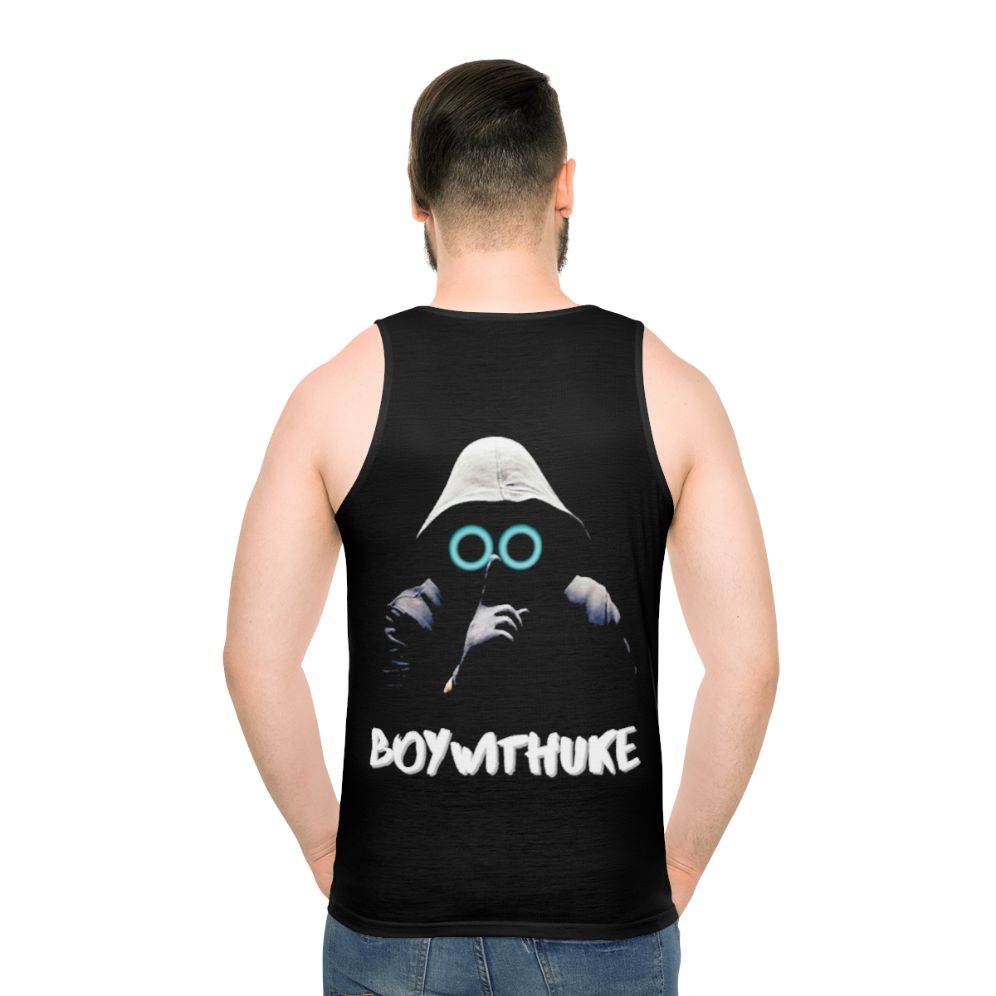 Unisex tank top with "Boy with Uke" and toxic friends design - men back