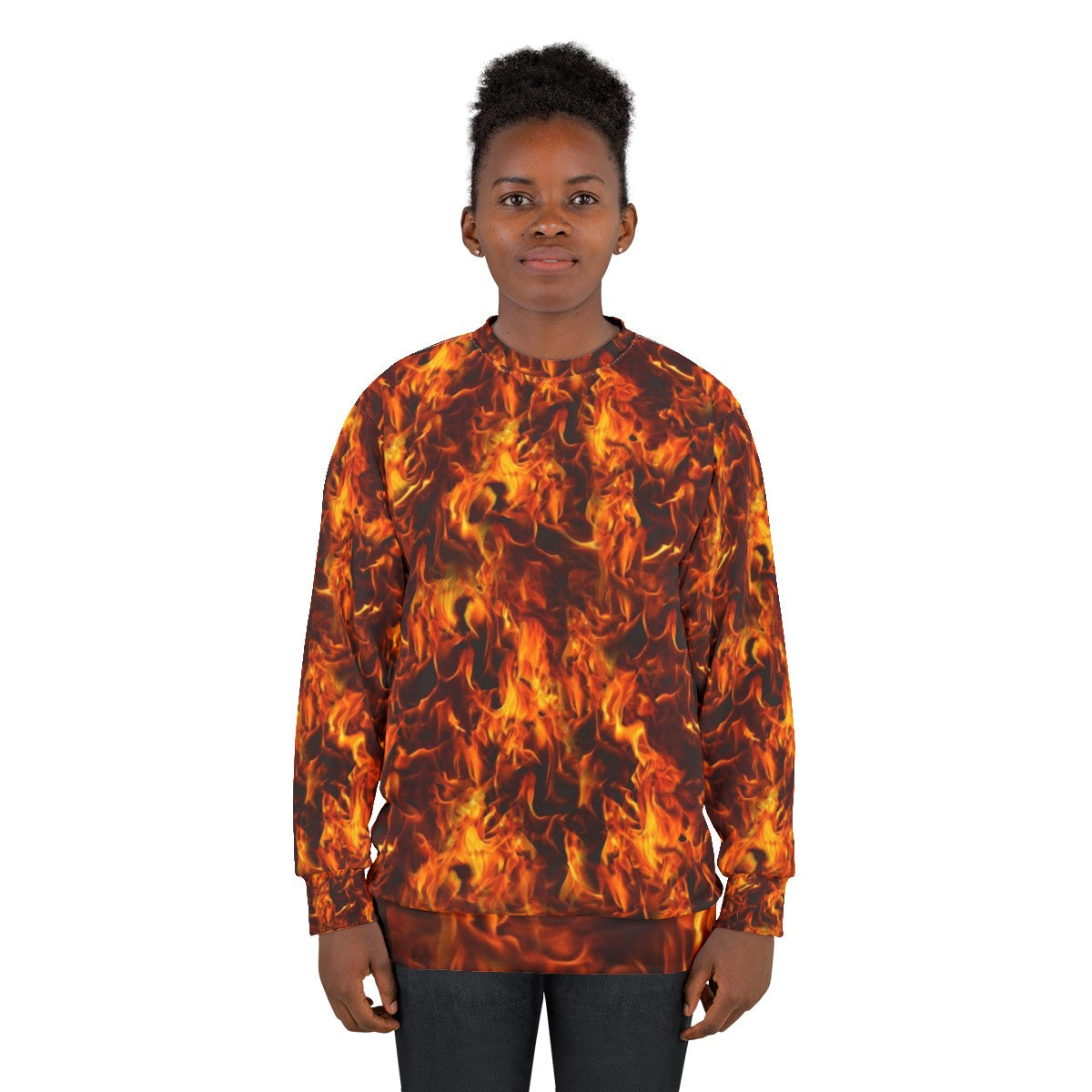 Fiery pattern sweatshirt with flames design - women