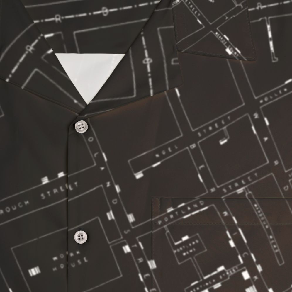 John Snow's Cholera Map White on Black Hawaiian Shirt - Detail