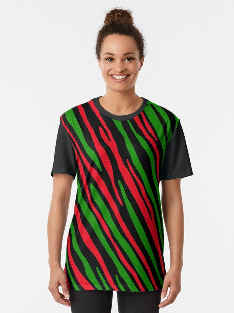 90's Tribe Pattern Graphic T-Shirt with Tribe Called Quest Inspired Design - Women