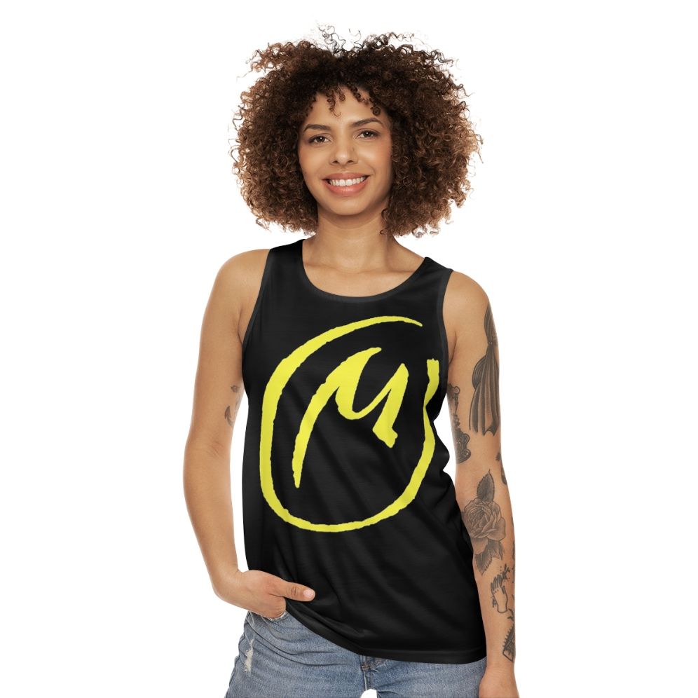 Unisex yellow tank top inspired by the Blake and Mortimer graphic novel series - women