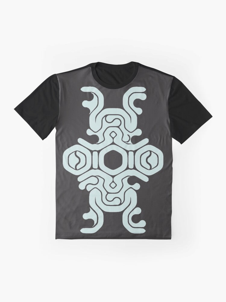 Graphic t-shirt featuring Wander's mantle or cloak from the video game Shadow of the Colossus - Flat lay