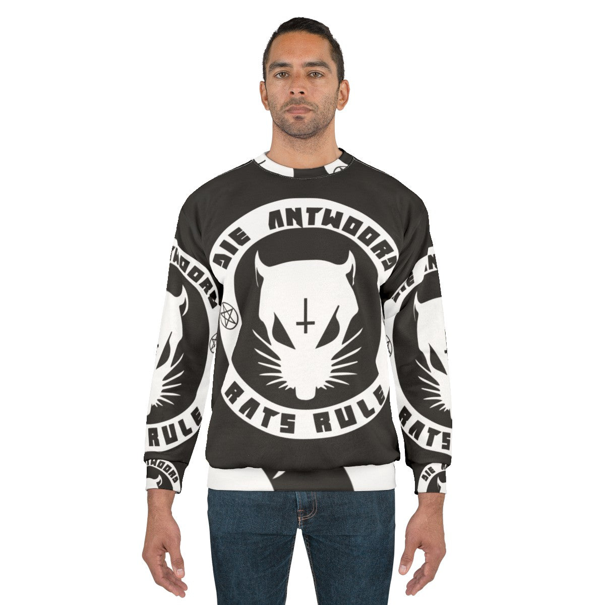 White sweatshirt with hip hop and street style graphics - men