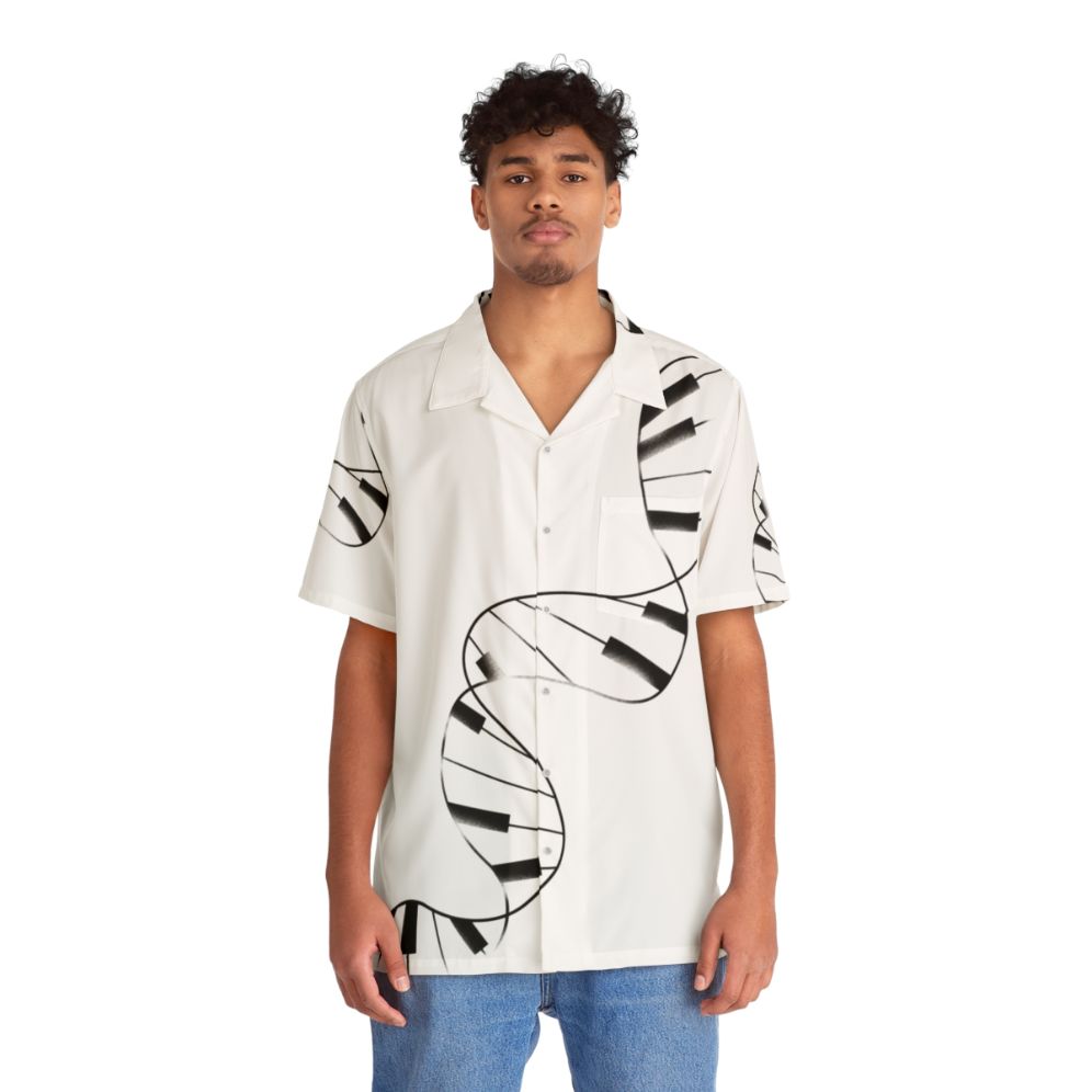 Dna Piano Hawaiian Shirt with music notes and genetic pattern - People Front