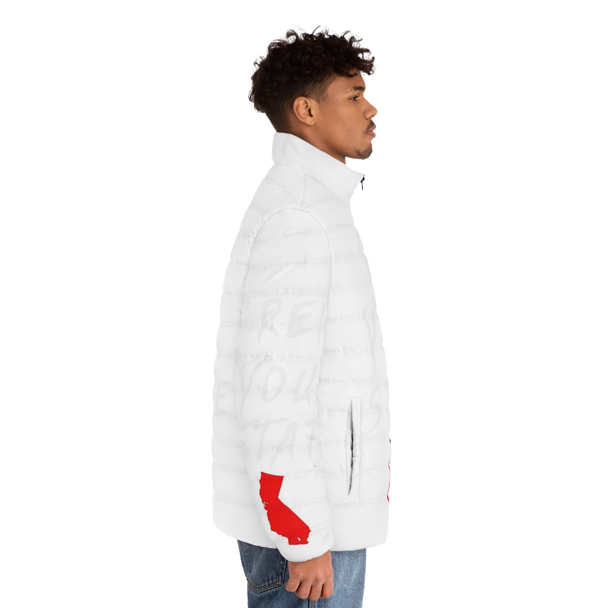 California-themed puffer jacket with state design - men side right