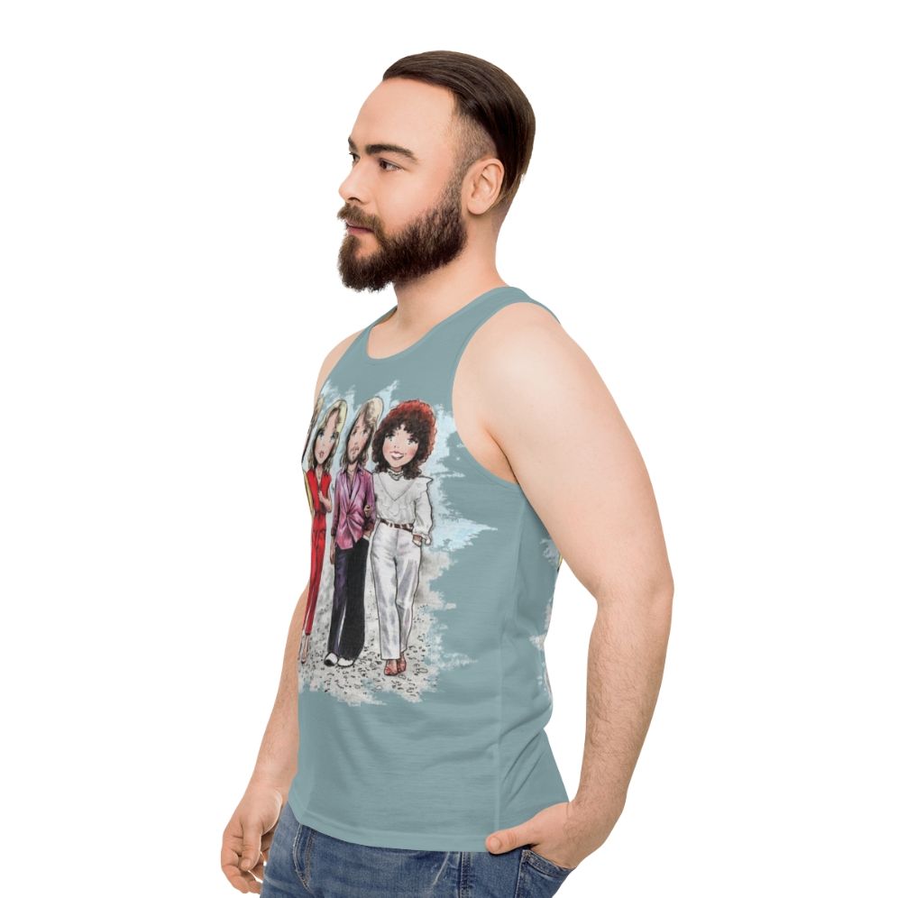 A winner unisex tank top with a music inspired vintage cartoon style design - men side