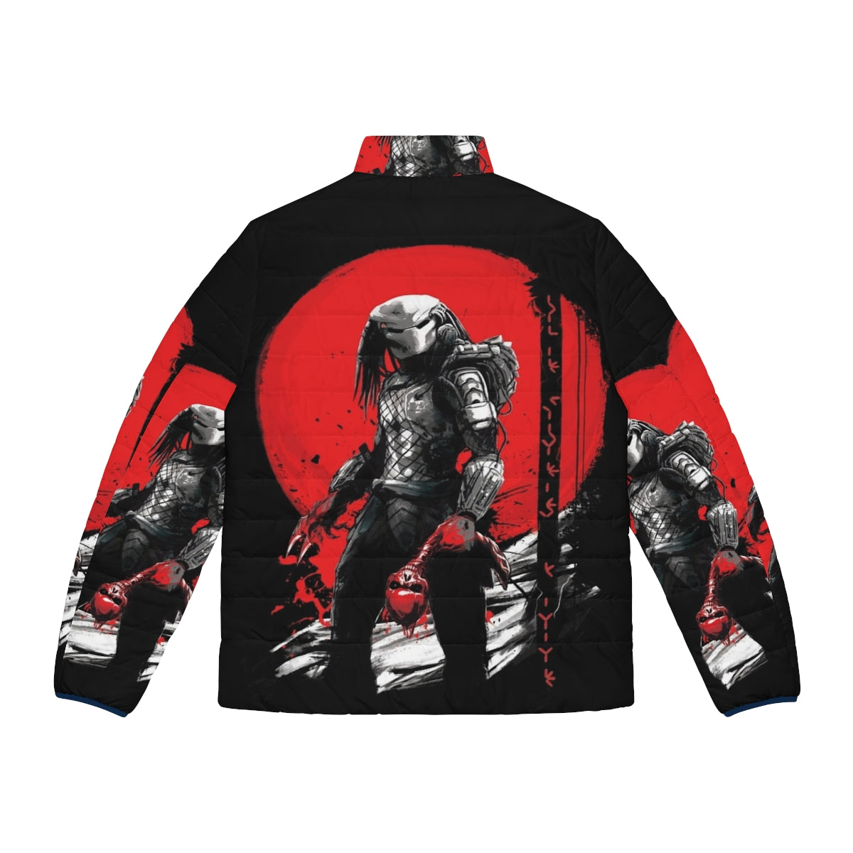 Hunter S Moon Japanese Predator Puffer Jacket with Japanese art and samurai design - Back