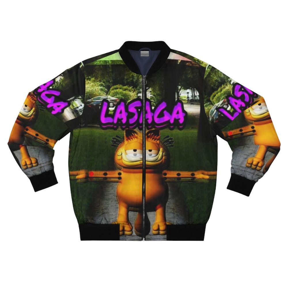 Garfield-themed bomber jacket with meme-inspired graphics