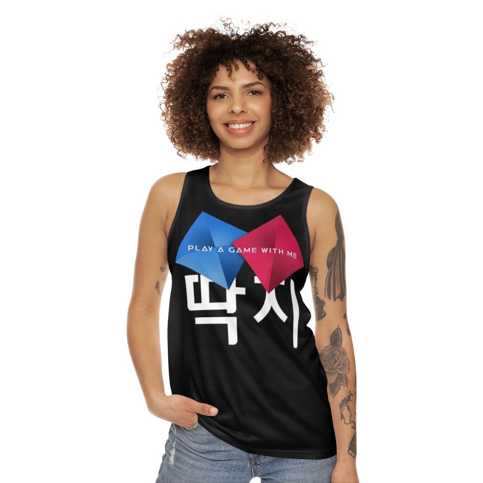 Squid Game Unisex Tank Top with Ddakji Design - women