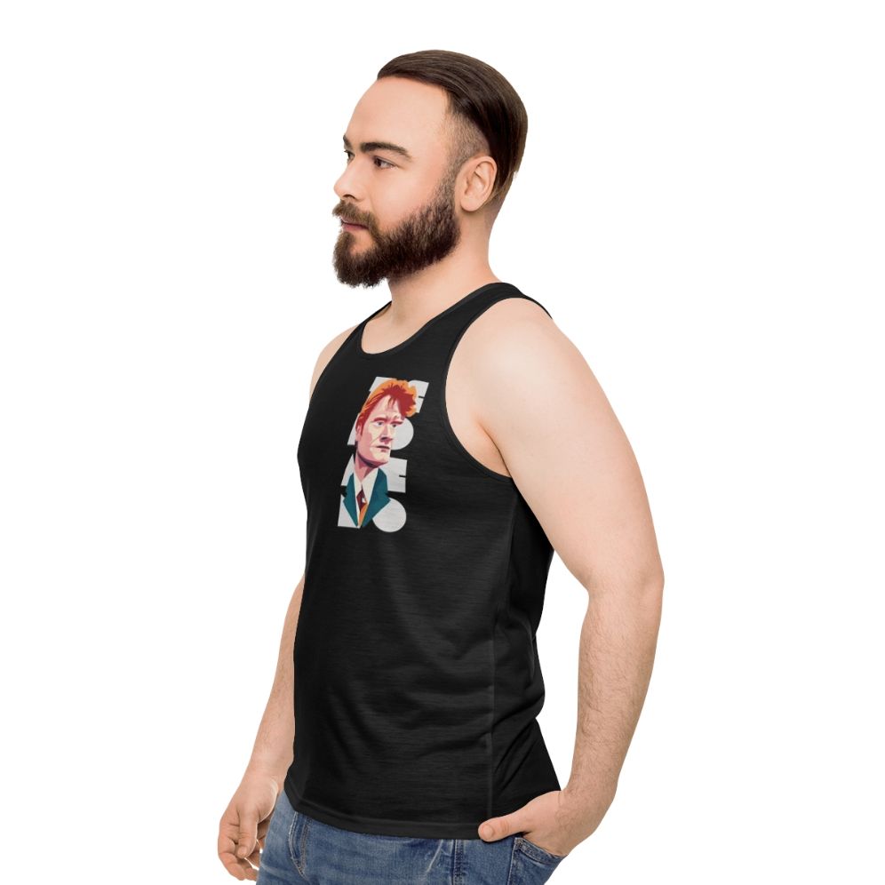 Vintage-Style Team Coco Unisex Tank Top featuring a funny caricature of Conan O'Brien - men side