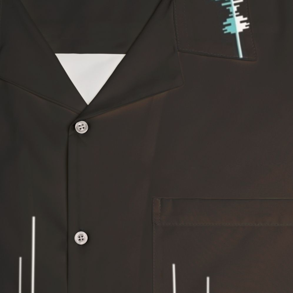 Music city black Hawaiian shirt with soundwave and city landscape graphic - Detail