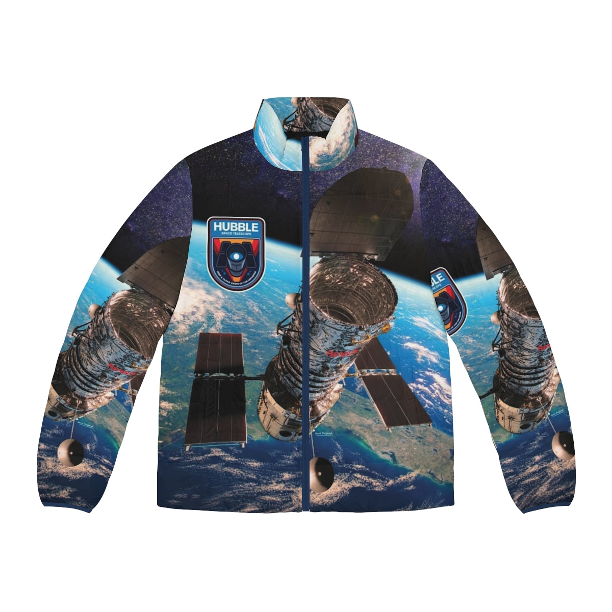 Hubble Space Telescope Puffer Jacket featuring stunning deep space imagery