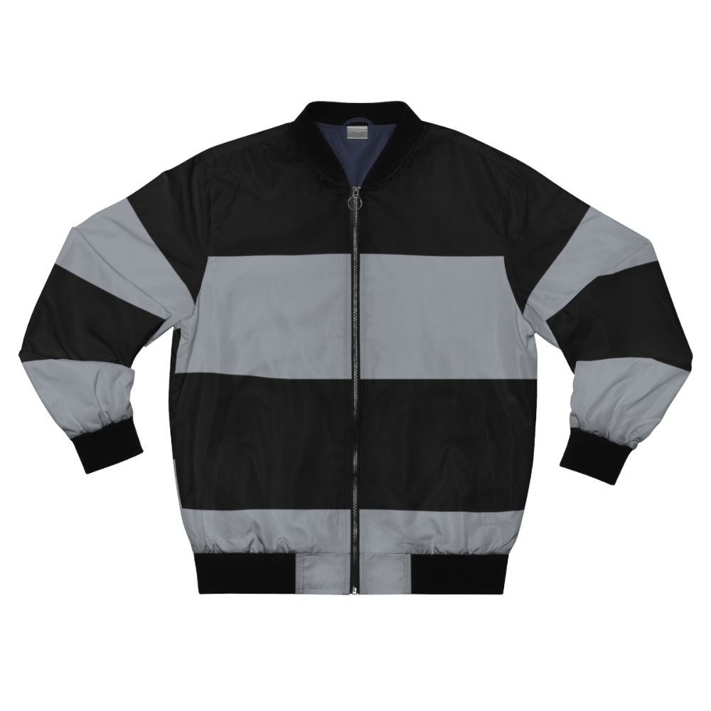 Black and grey horizontal stripes bomber jacket, stylish and simple design