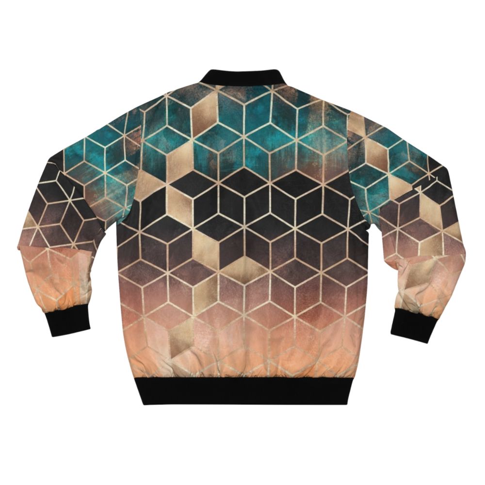 Ombre geometric pattern bomber jacket with cubes and lines - Back