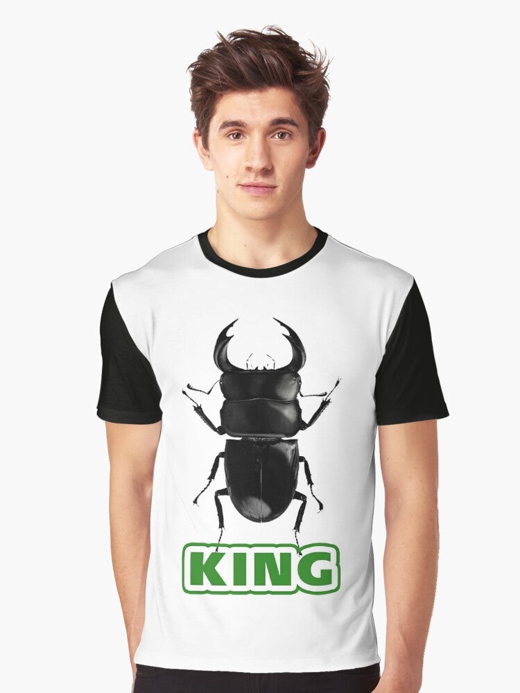 King of Beetles Graphic T-Shirt featuring a stag beetle design in black and glittering details - Men