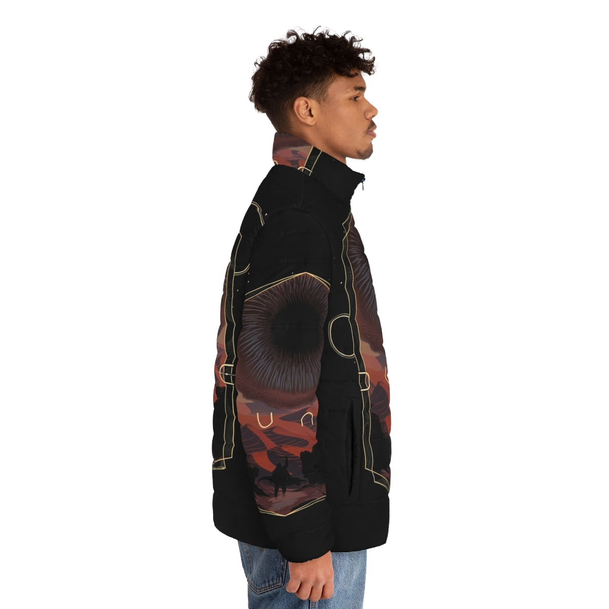 Dune 02 Puffer Jacket featuring desert-inspired design and science fiction details - men side right